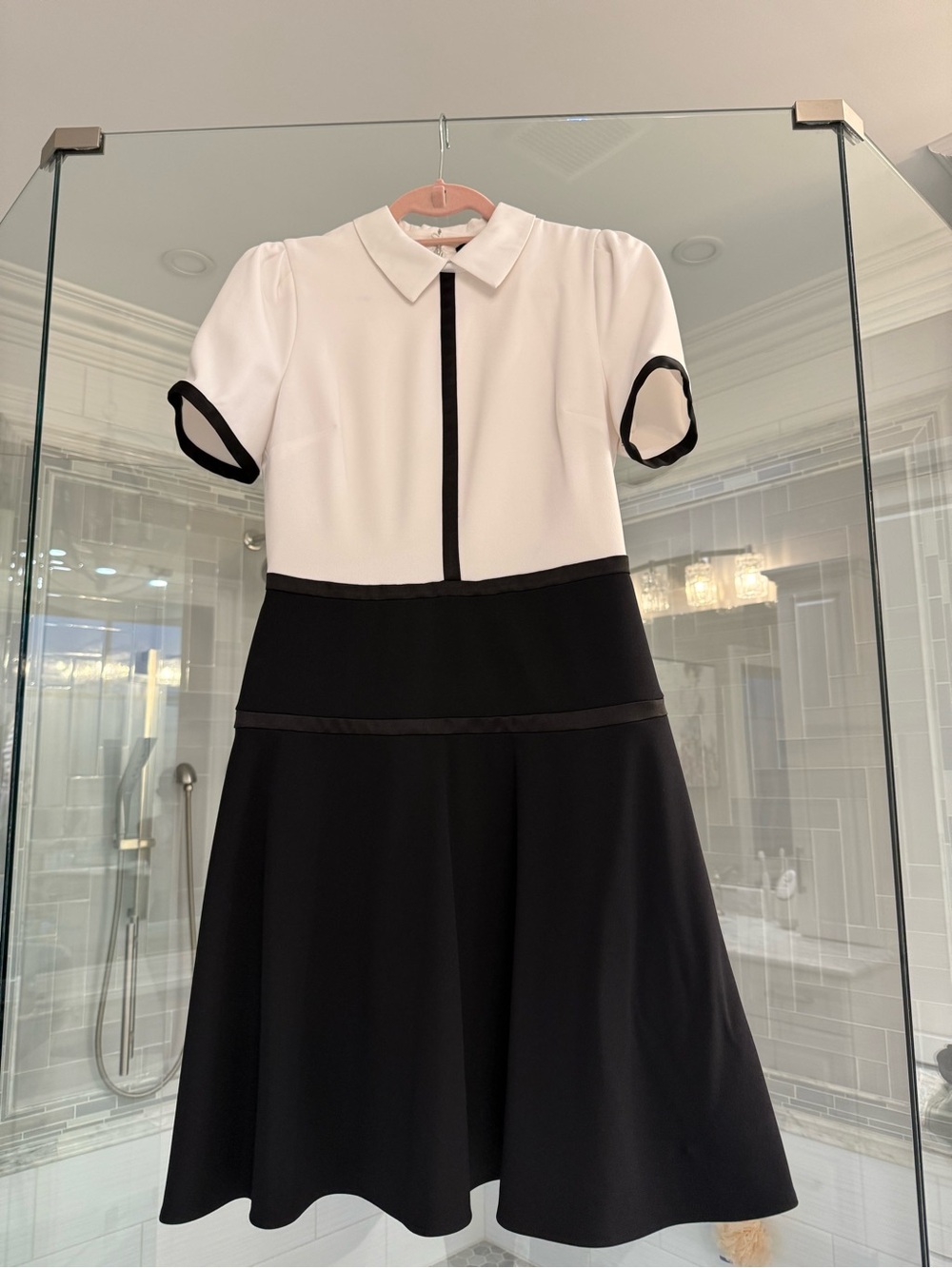 Karl Lagerfeld Black and White Midi Fit-and-Flare Dress - Picture 1 of 4